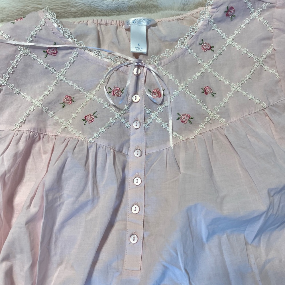 Adonna Pink Floral Embroidered Nightgown L NWT